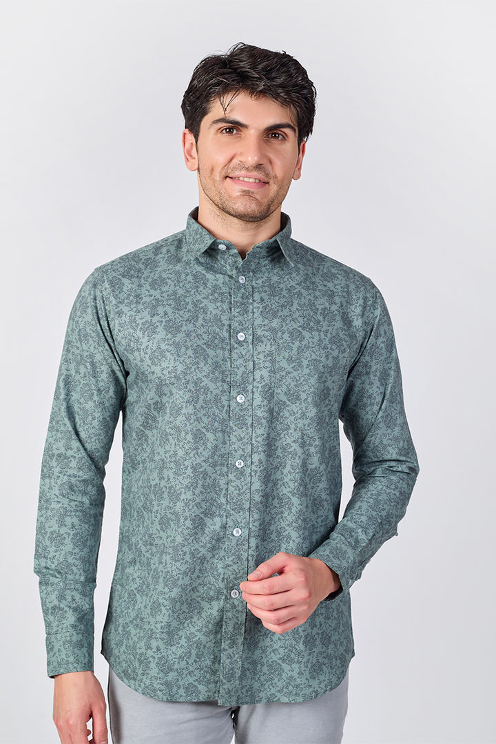 Men's Printed Full Sleeve Shirt - Sage Leaf Green