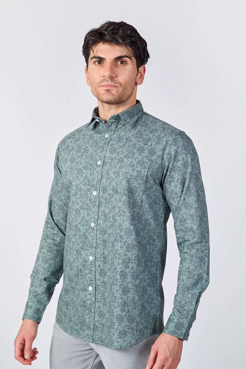 Men's Printed Full Sleeve Shirt - Sage Leaf Green