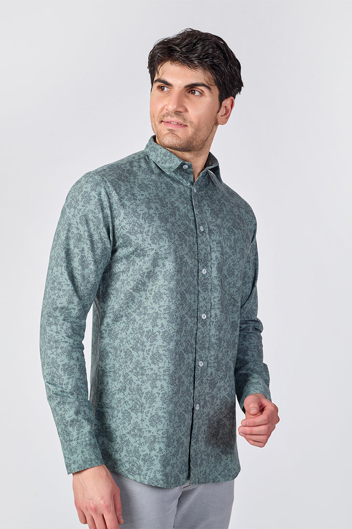 Men's Printed Full Sleeve Shirt - Sage Leaf Green