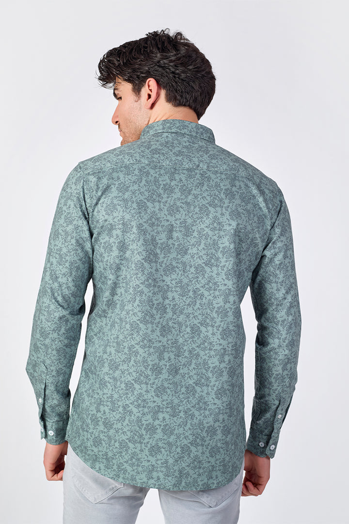 Men's Printed Full Sleeve Shirt - Sage Leaf Green