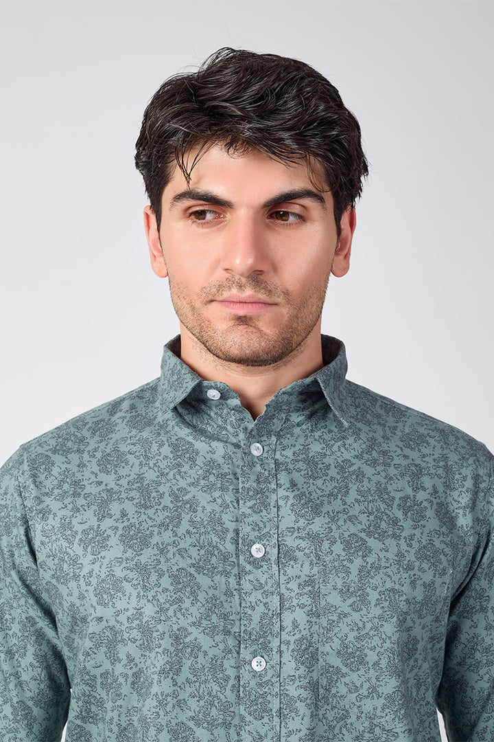 Men's Printed Full Sleeve Shirt - Sage Leaf Green