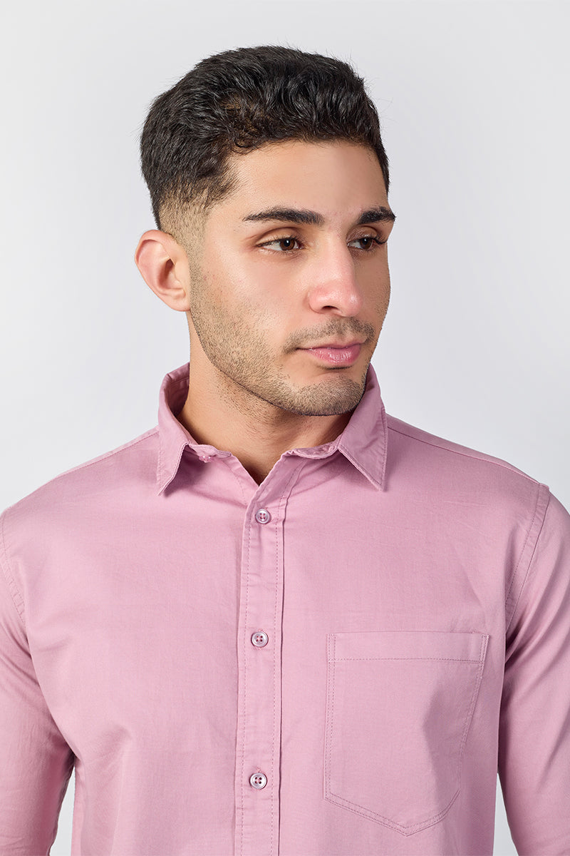 Dobby Cotton Solid Slim Fit Casual Shirt - Dusty Pink