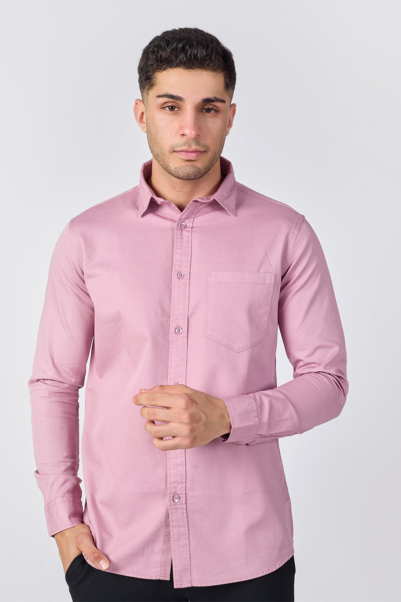 Dobby Cotton Solid Slim Fit Casual Shirt - Dusty Pink