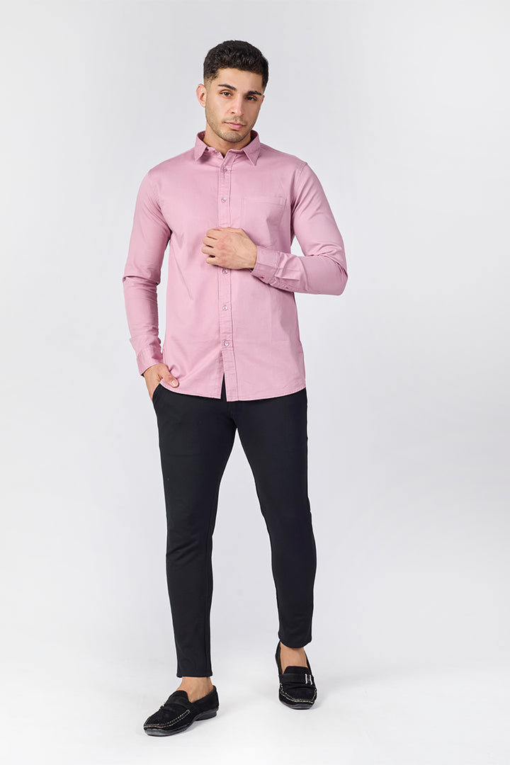 Dobby Cotton Solid Slim Fit Casual Shirt - Dusty Pink