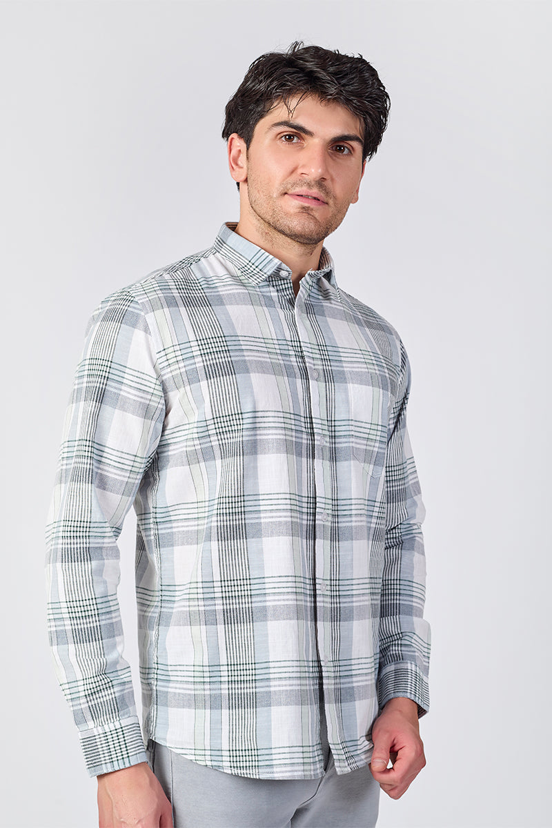 Cool Grey Dobby Checked Shirt