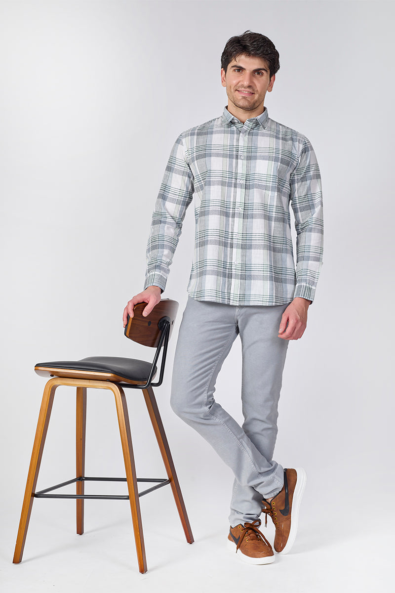 Cool Grey Dobby Checked Shirt