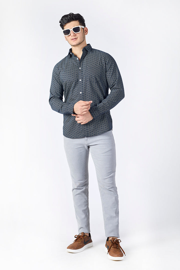 Men's Printed Full Sleeve Shirt - Midnight Navy