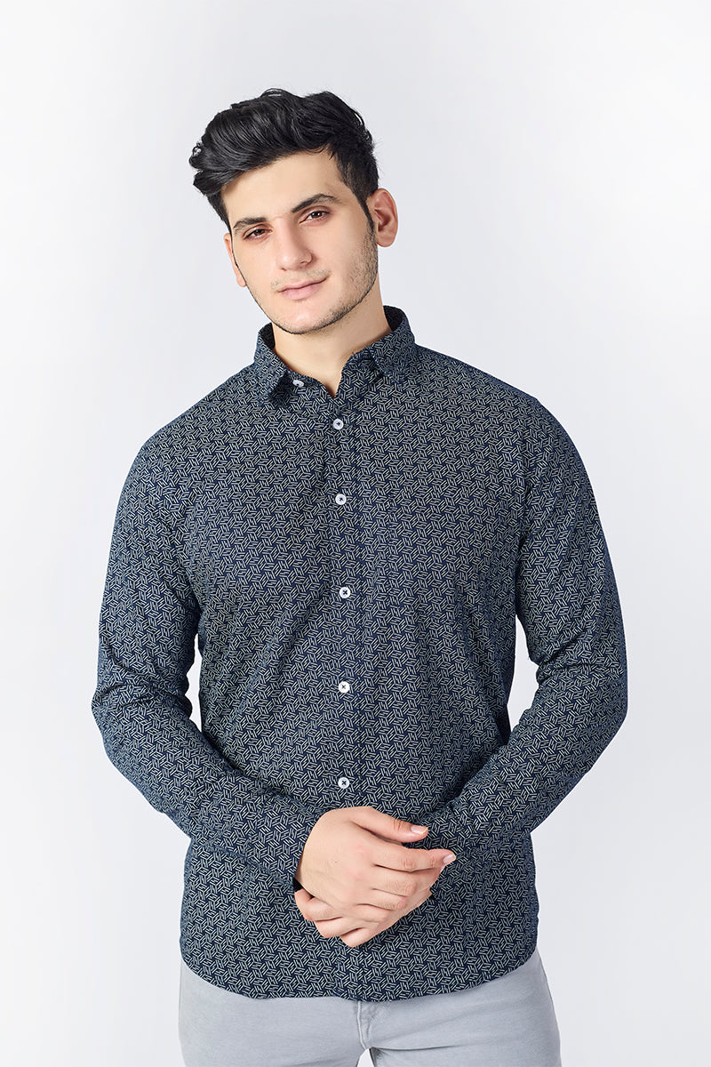 Men's Printed Full Sleeve Shirt - Midnight Navy