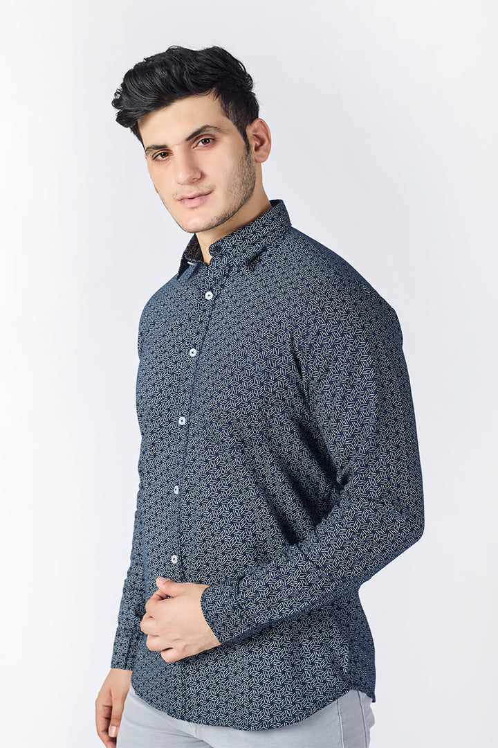 Men's Printed Full Sleeve Shirt - Midnight Navy