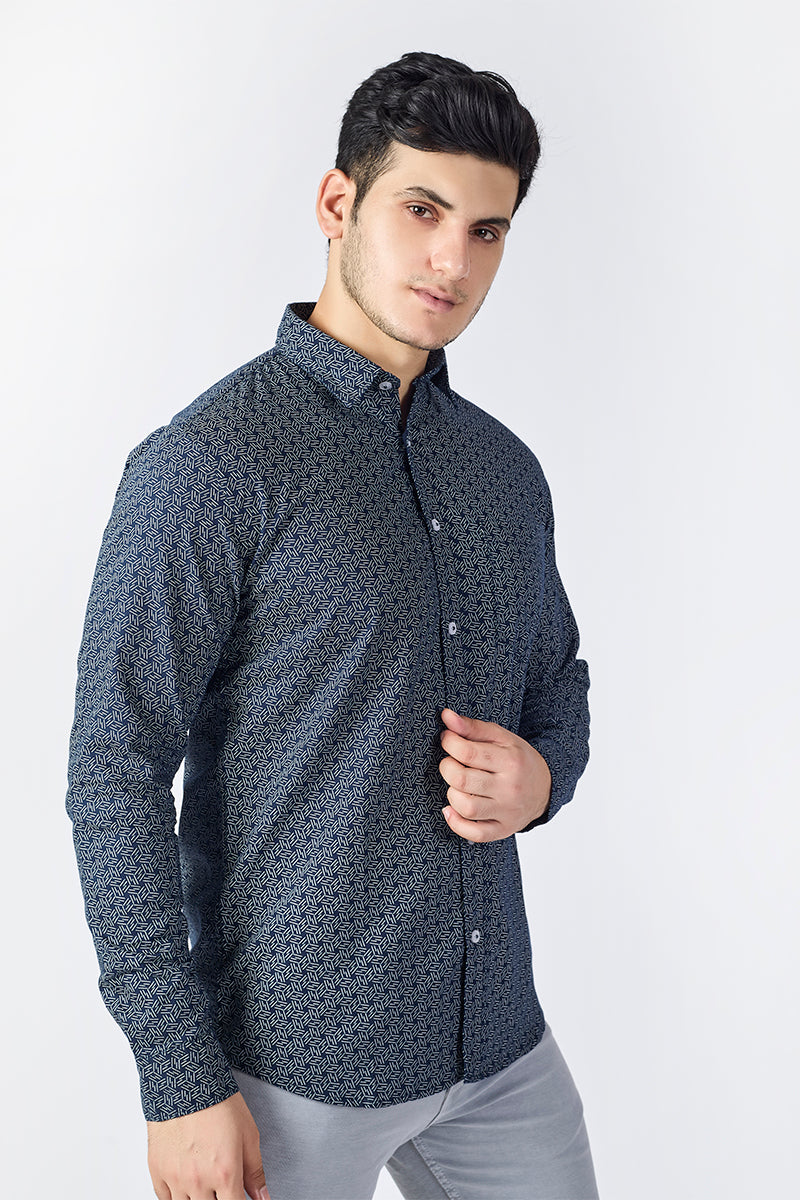 Men's Printed Full Sleeve Shirt - Midnight Navy
