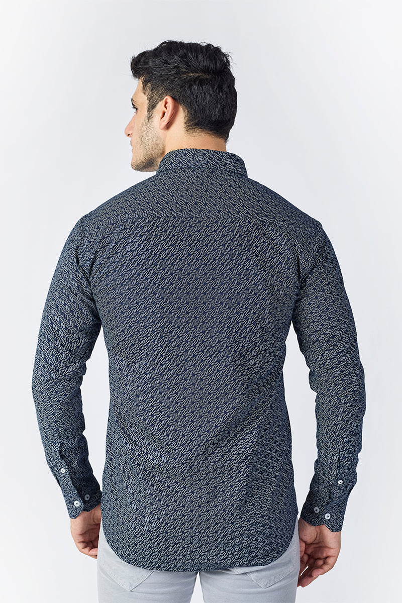 Men's Printed Full Sleeve Shirt - Midnight Navy