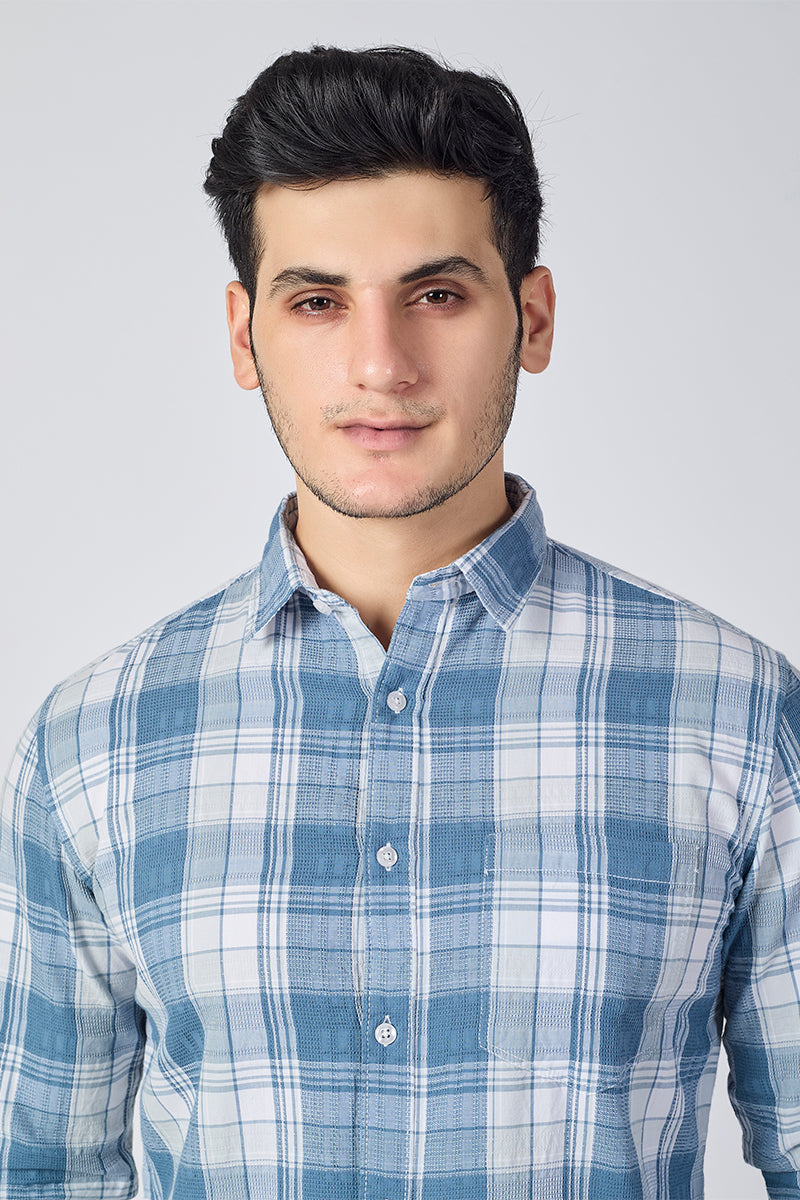 Light Blue Dobby Checked Shirt