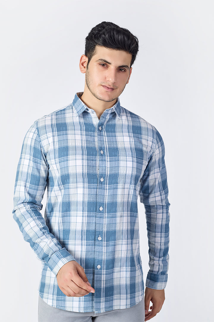 Light Blue Dobby Checked Shirt