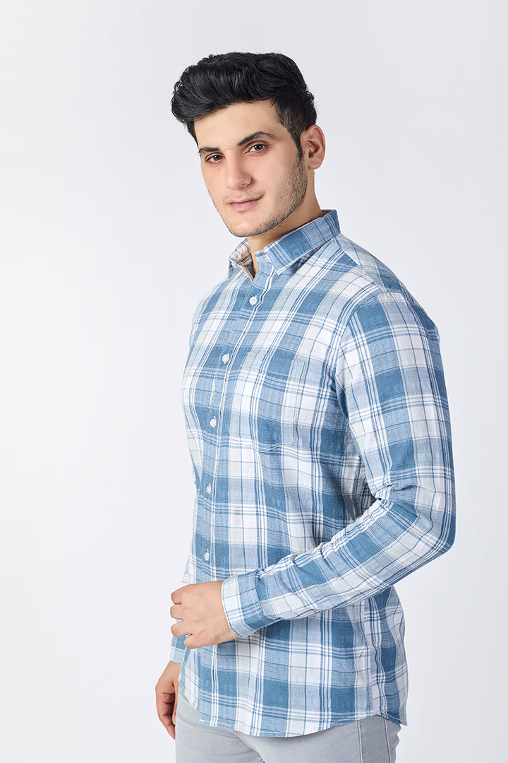 Light Blue Dobby Checked Shirt