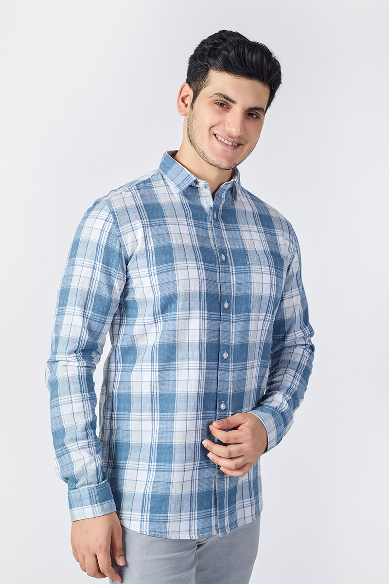 Light Blue Dobby Checked Shirt