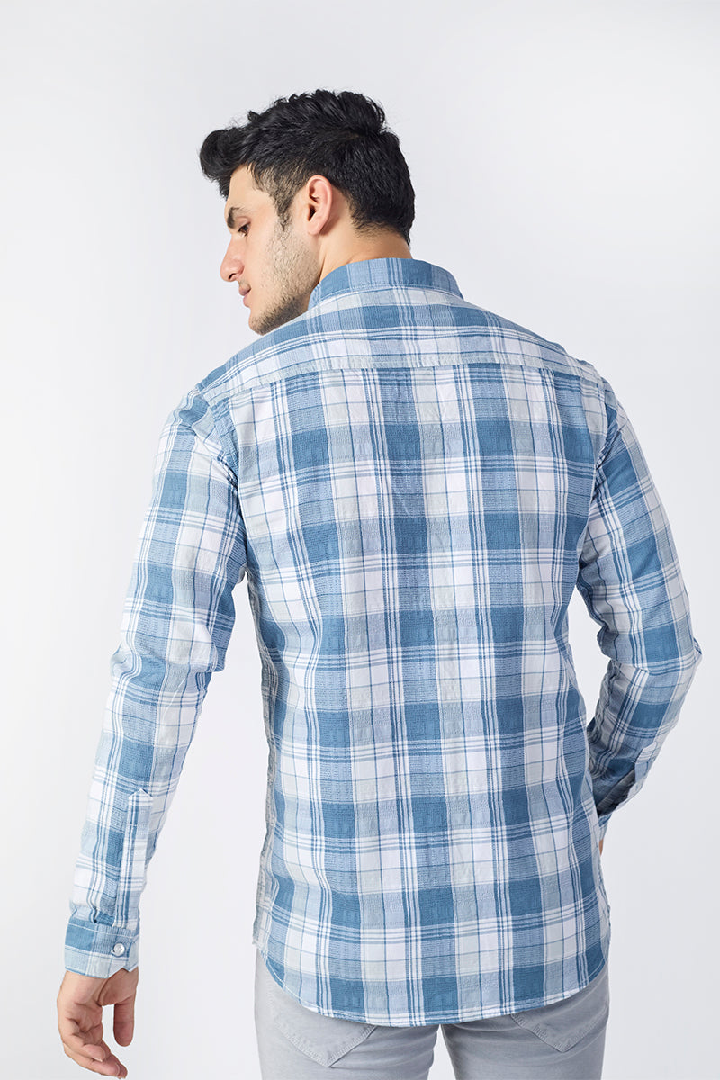 Light Blue Dobby Checked Shirt