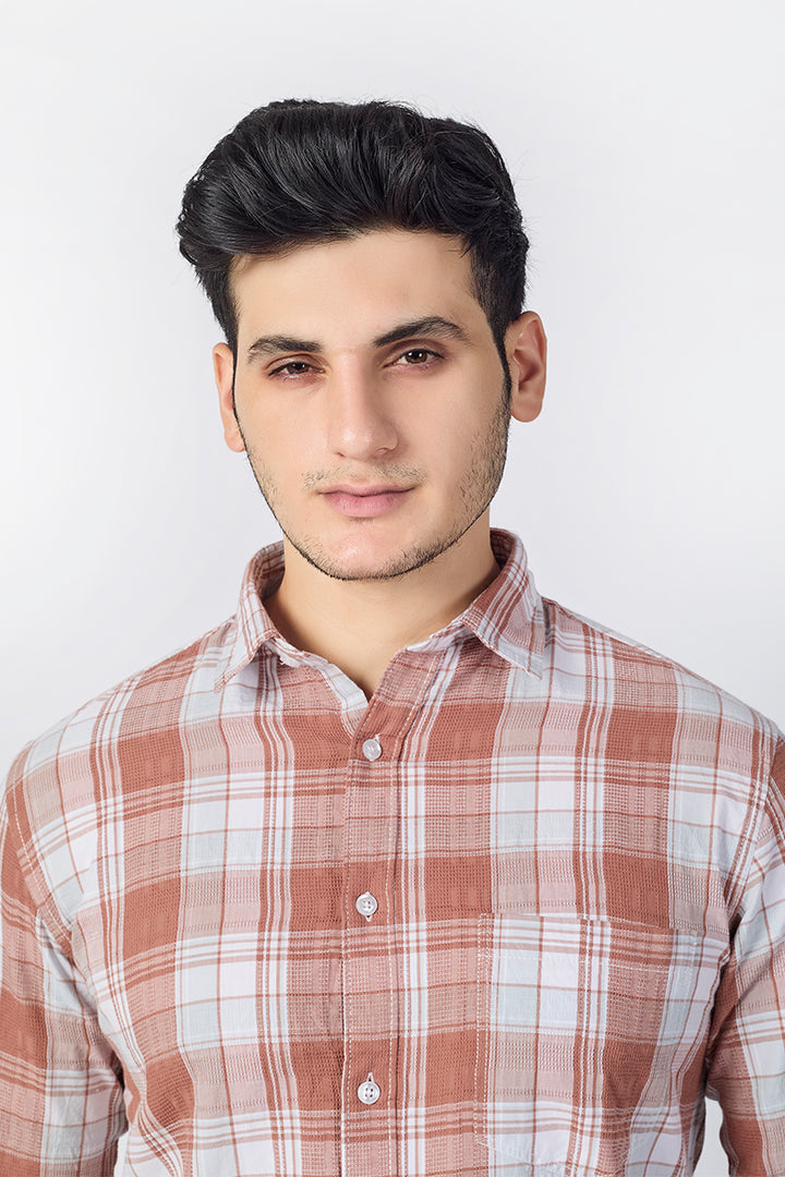 Blush Rust Dobby Checked Shirt
