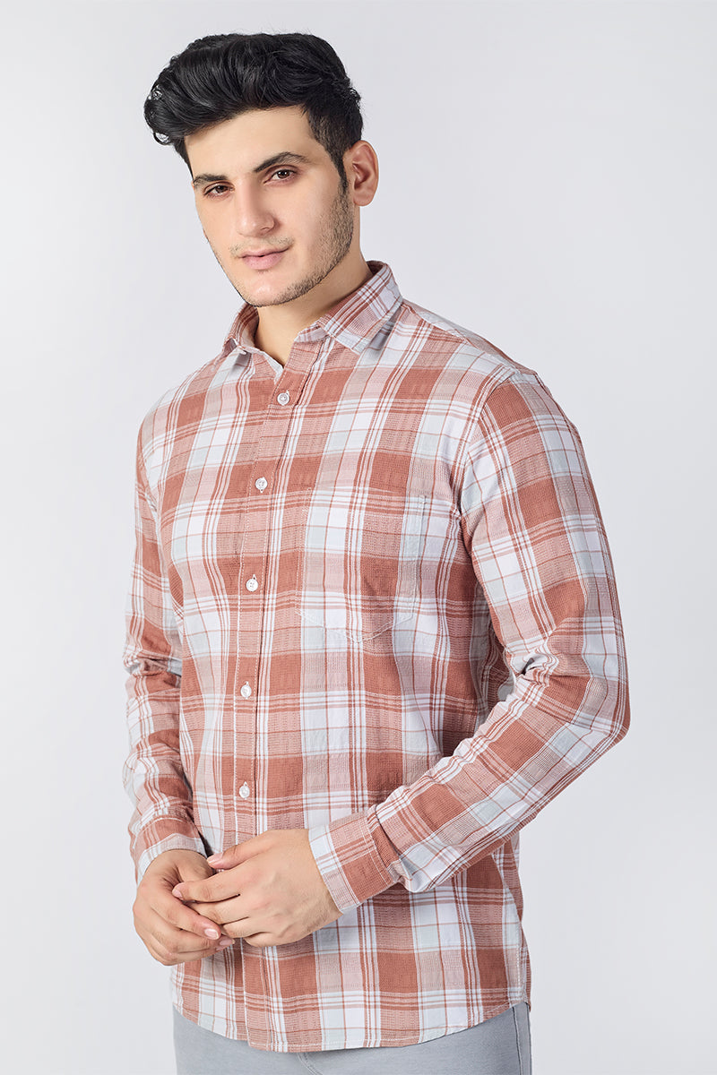 Blush Rust Dobby Checked Shirt
