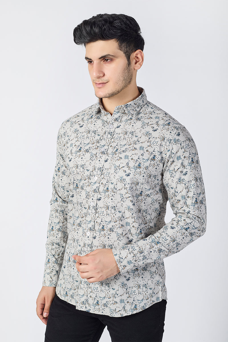 Men's Printed Full Sleeve Shirt - Light Stone Beige