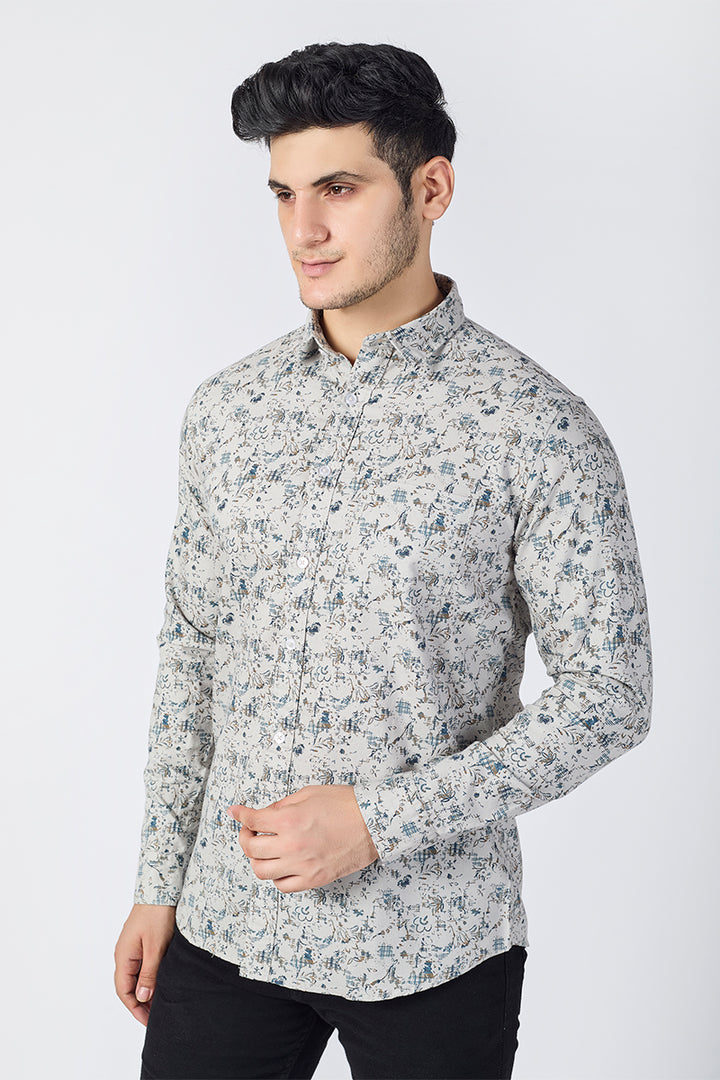 Men's Printed Full Sleeve Shirt - Light Stone Beige