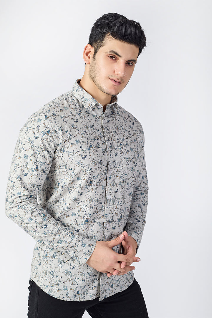 Men's Printed Full Sleeve Shirt - Light Stone Beige