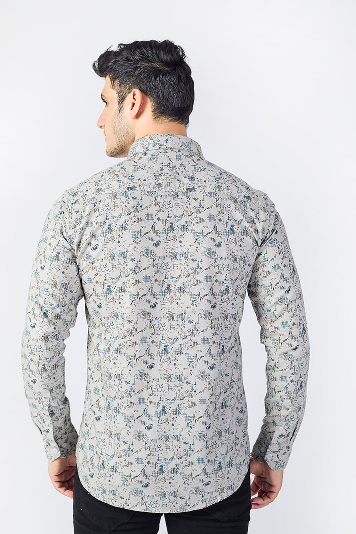 Men's Printed Full Sleeve Shirt - Light Stone Beige