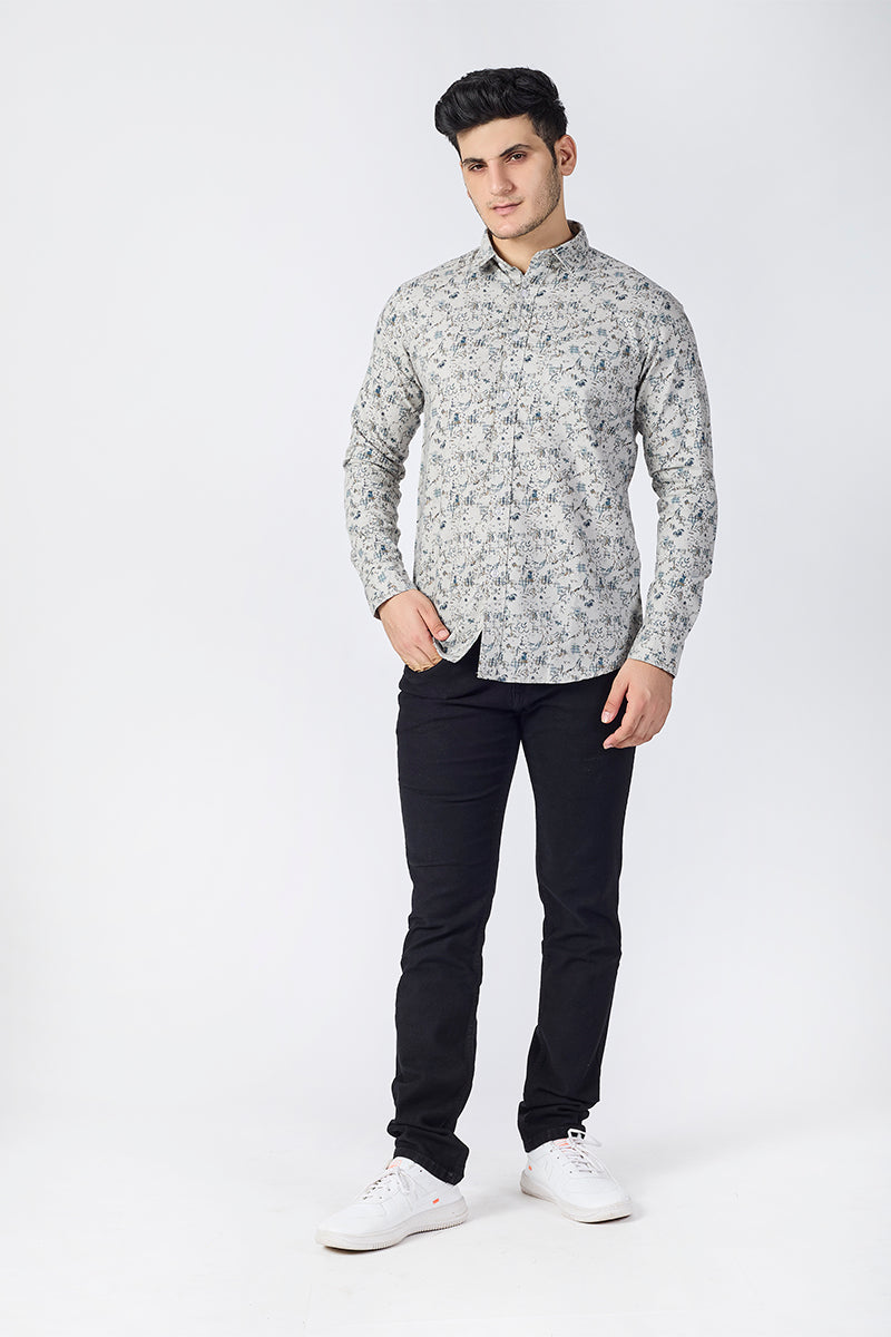 Men's Printed Full Sleeve Shirt - Light Stone Beige