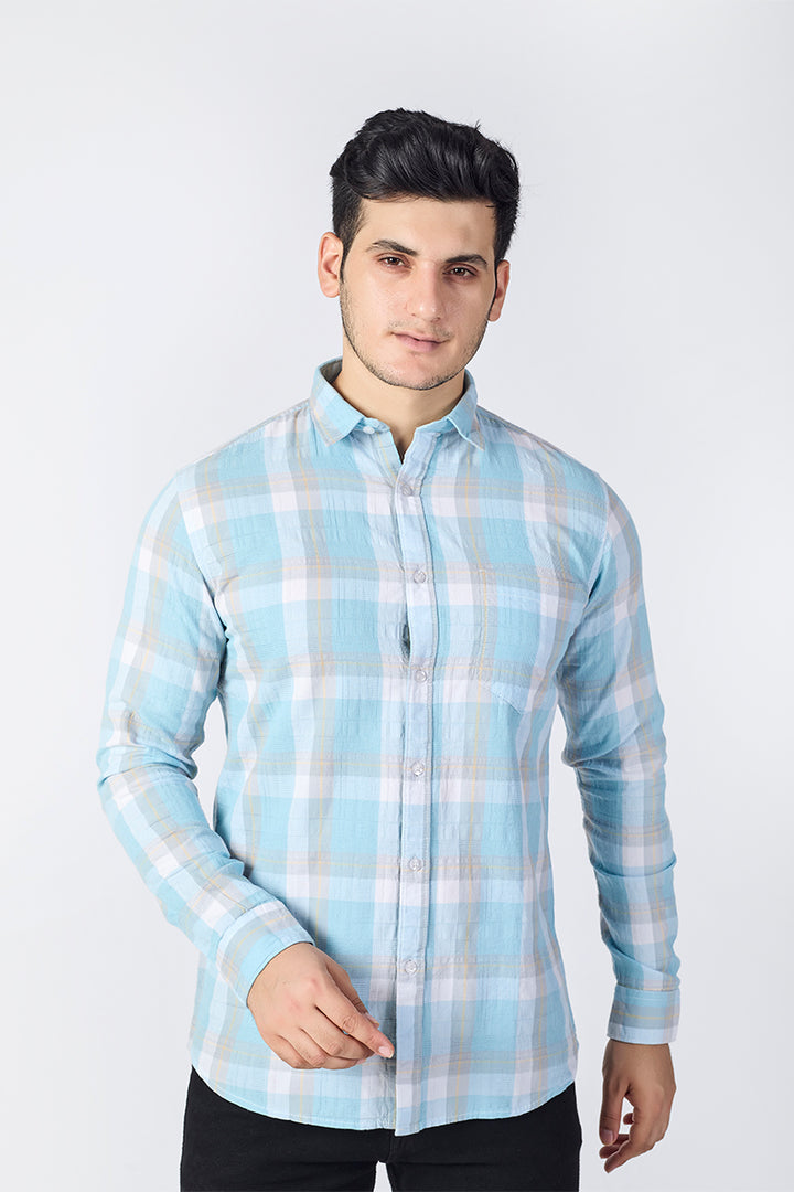 Aqua Blue Dobby Checked Shirt