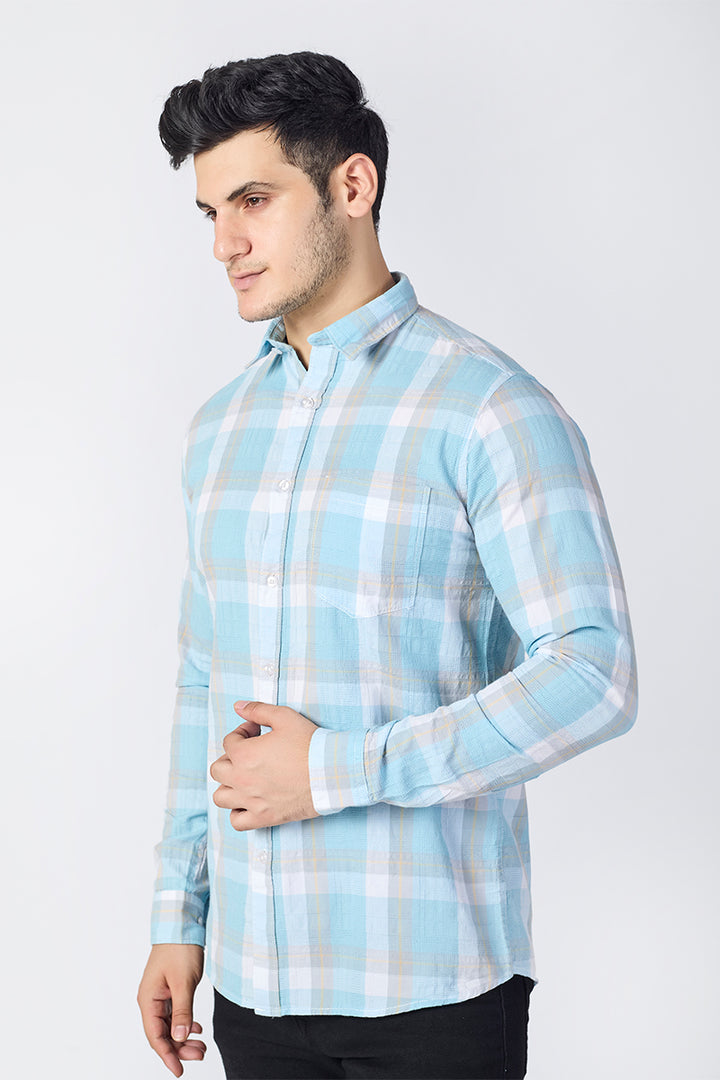 Aqua Blue Dobby Checked Shirt