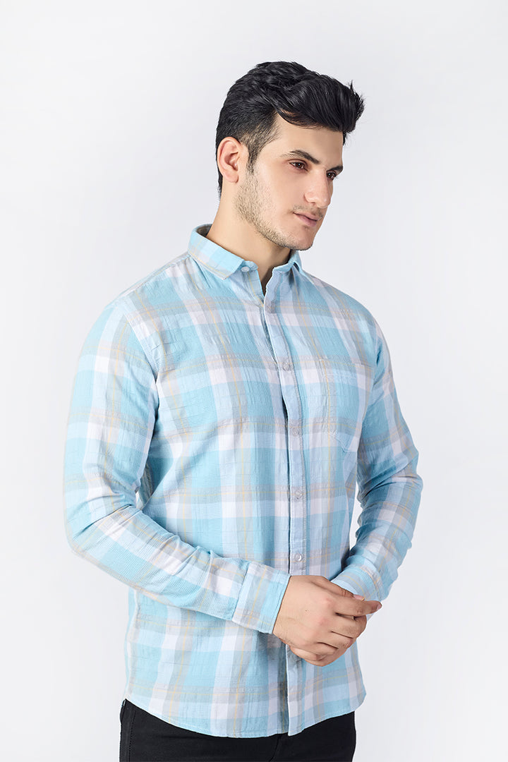 Aqua Blue Dobby Checked Shirt