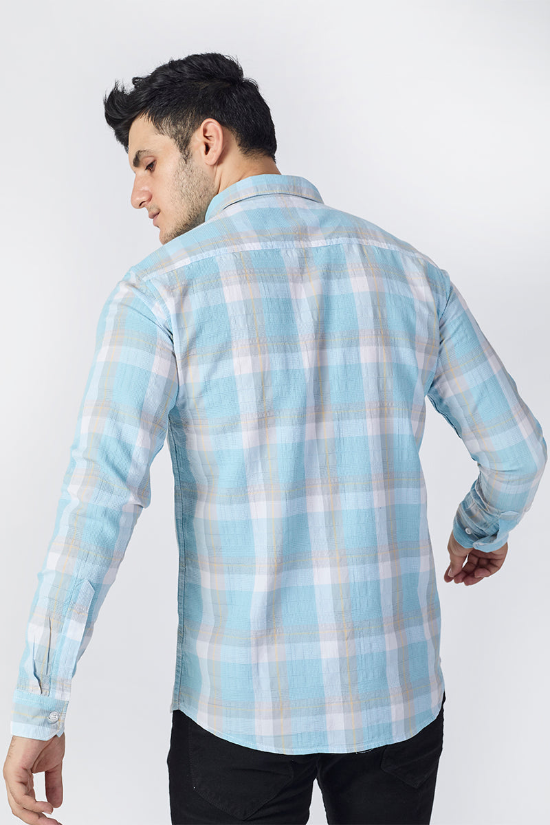 Aqua Blue Dobby Checked Shirt