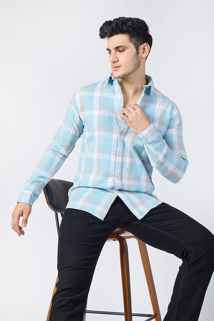 Aqua Blue Dobby Checked Shirt