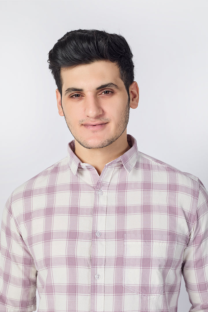 Soft Plum Dobby Checked Shirt