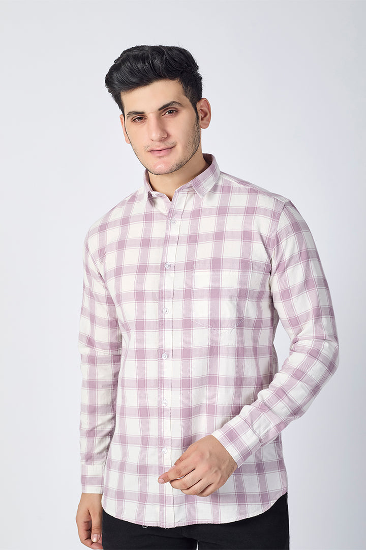 Soft Plum Dobby Checked Shirt