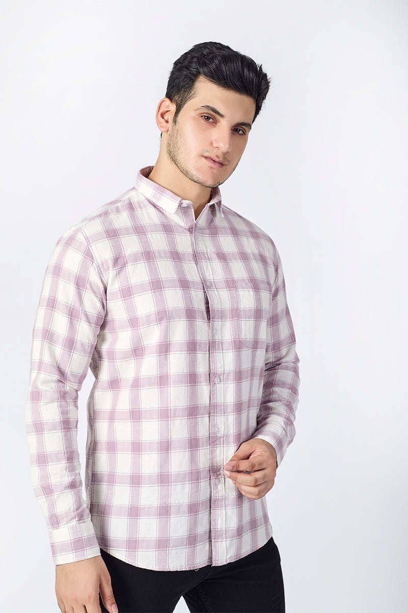 Soft Plum Dobby Checked Shirt