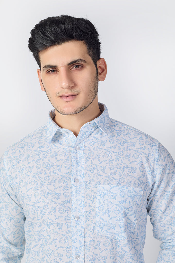 Men's Printed Full Sleeve Shirt - Ice White