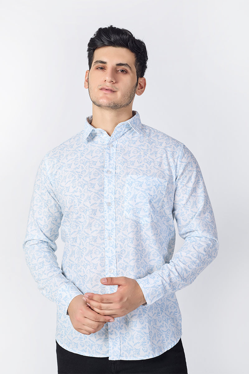 Men's Printed Full Sleeve Shirt - Ice White
