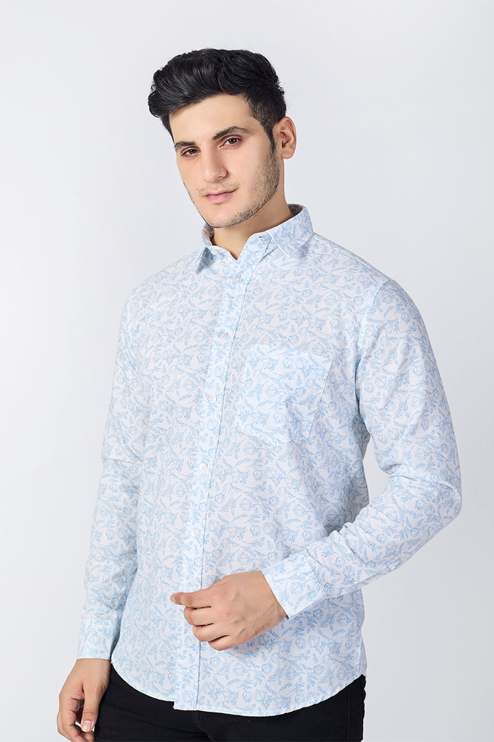 Men's Printed Full Sleeve Shirt - Ice White