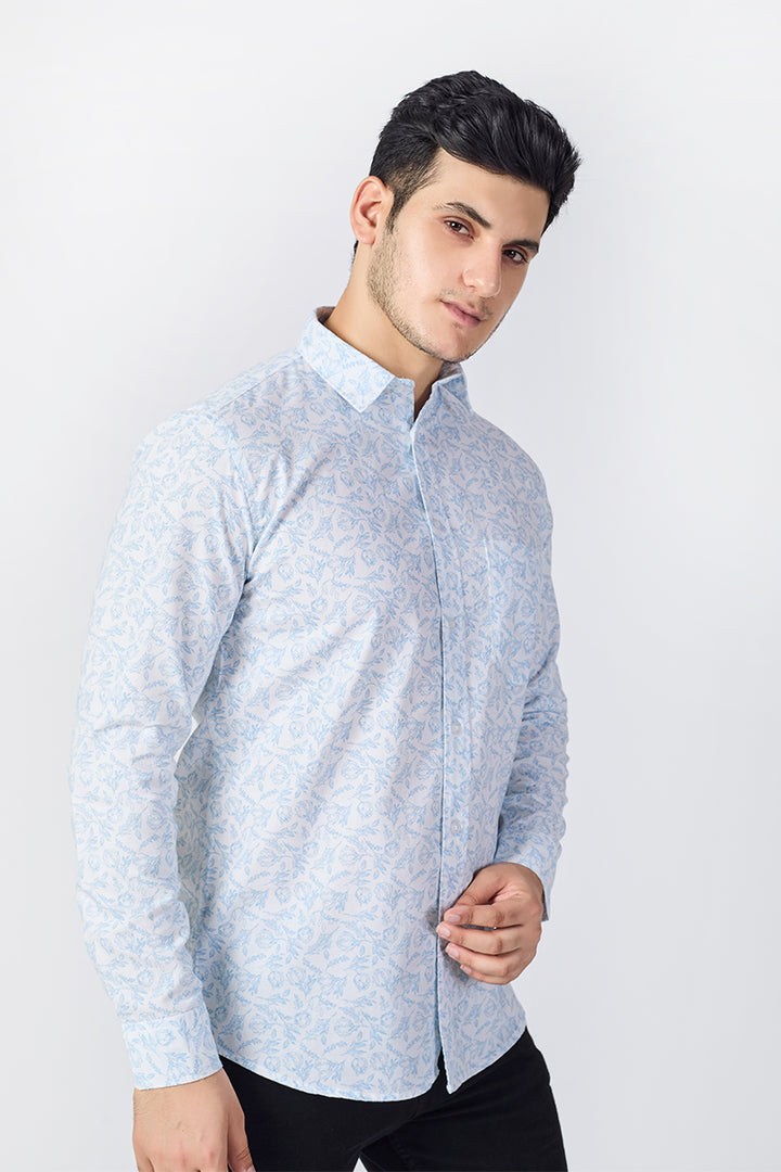 Men's Printed Full Sleeve Shirt - Ice White