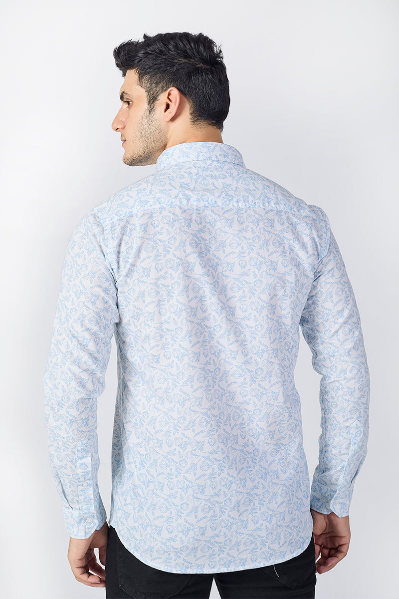 Men's Printed Full Sleeve Shirt - Ice White