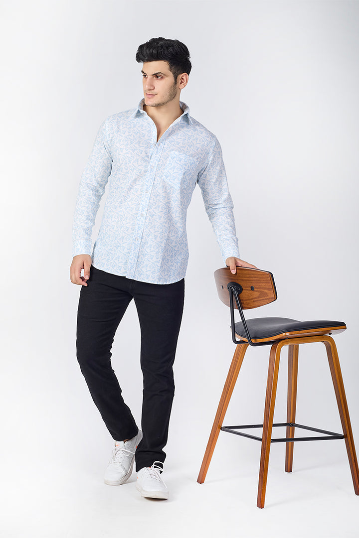 Men's Printed Full Sleeve Shirt - Ice White