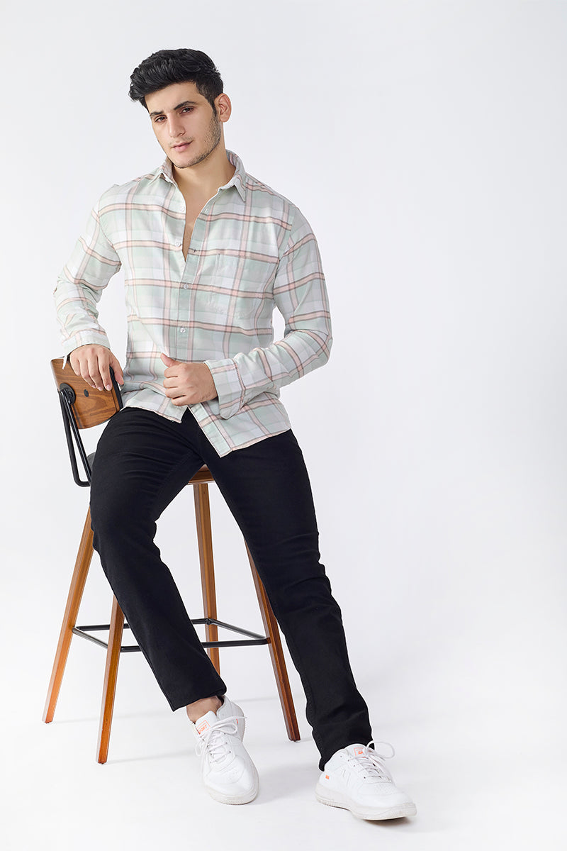 Mint Green Dobby Checked Shirt