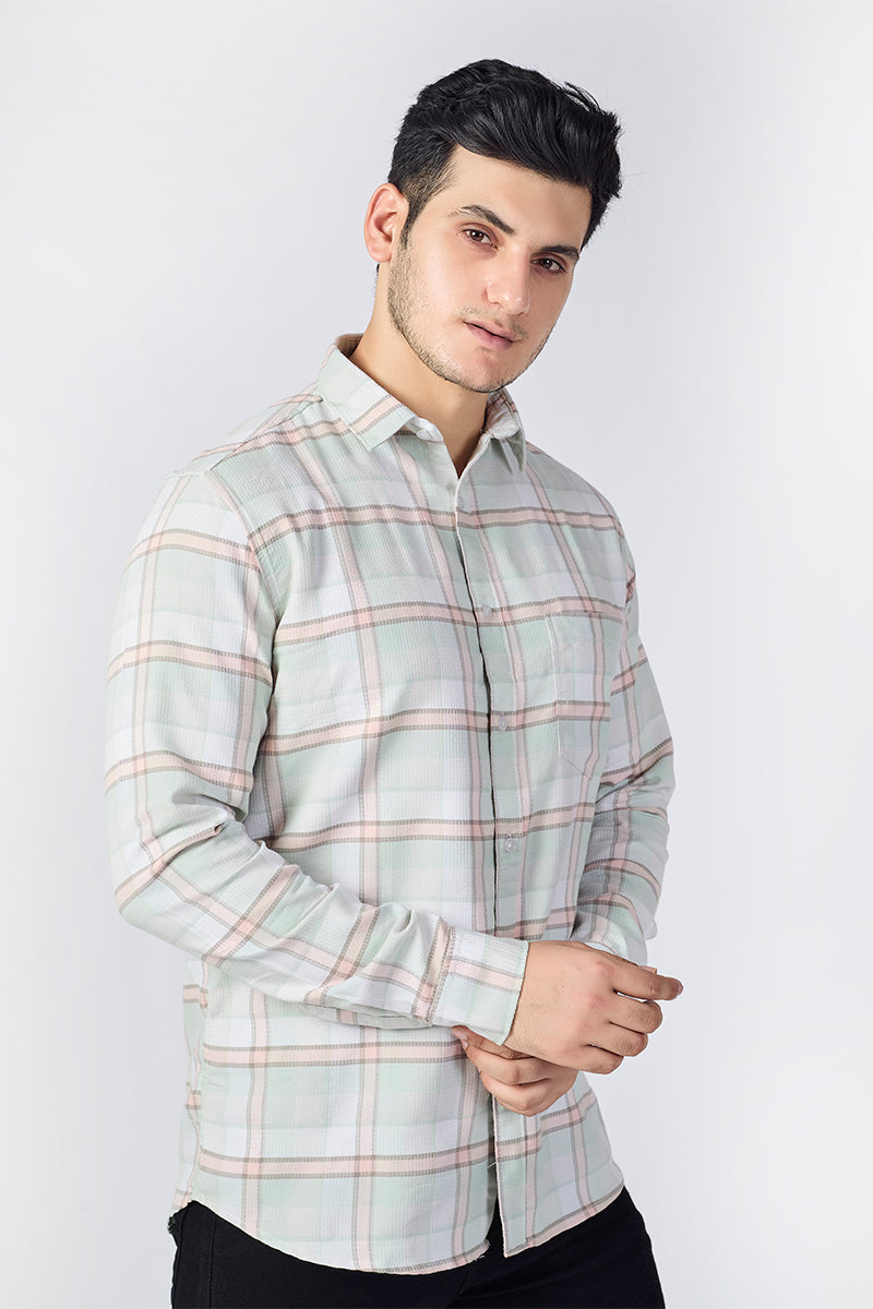 Mint Green Dobby Checked Shirt
