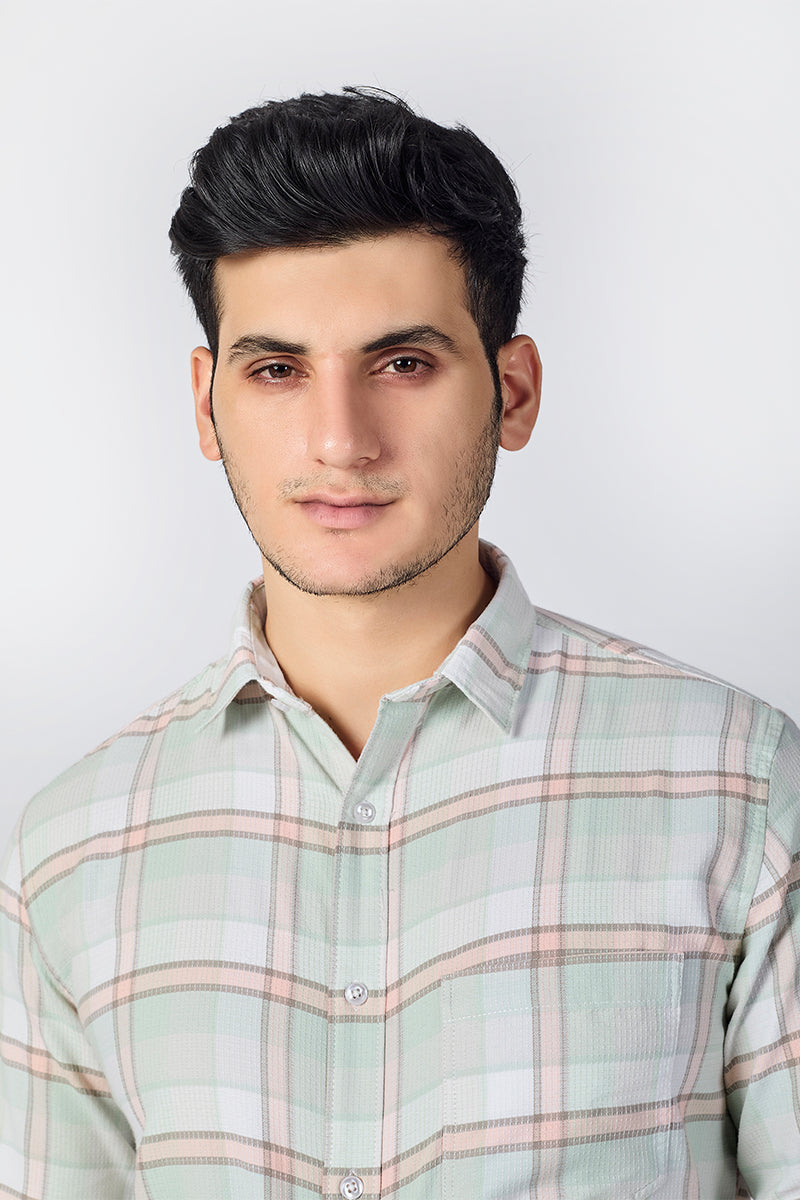 Mint Green Dobby Checked Shirt