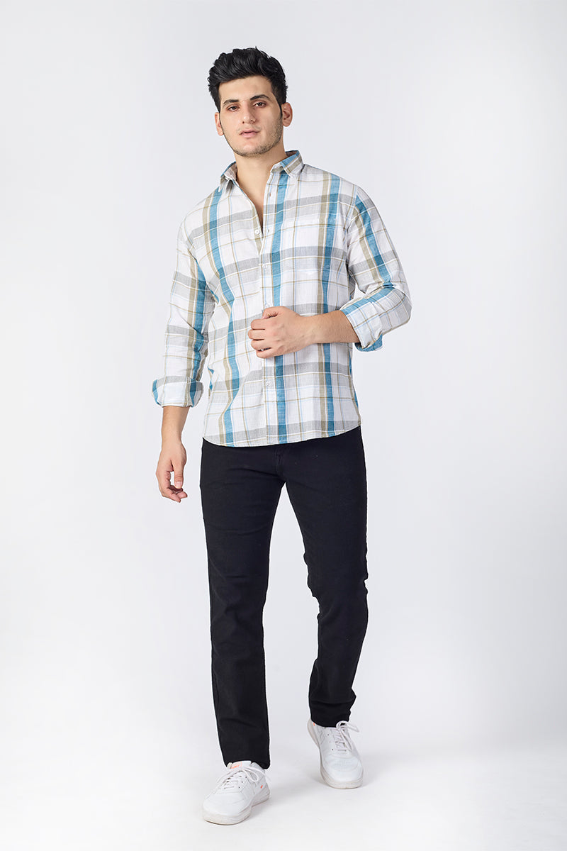 Ivory White Dobby Checked Shirt