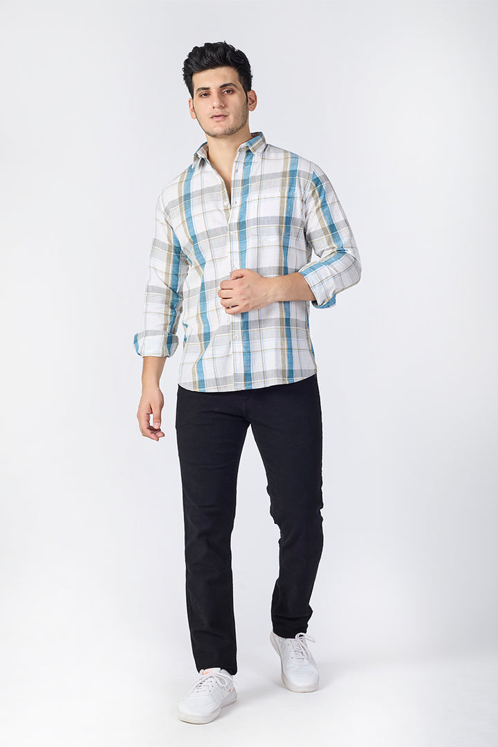 Ivory White Dobby Checked Shirt