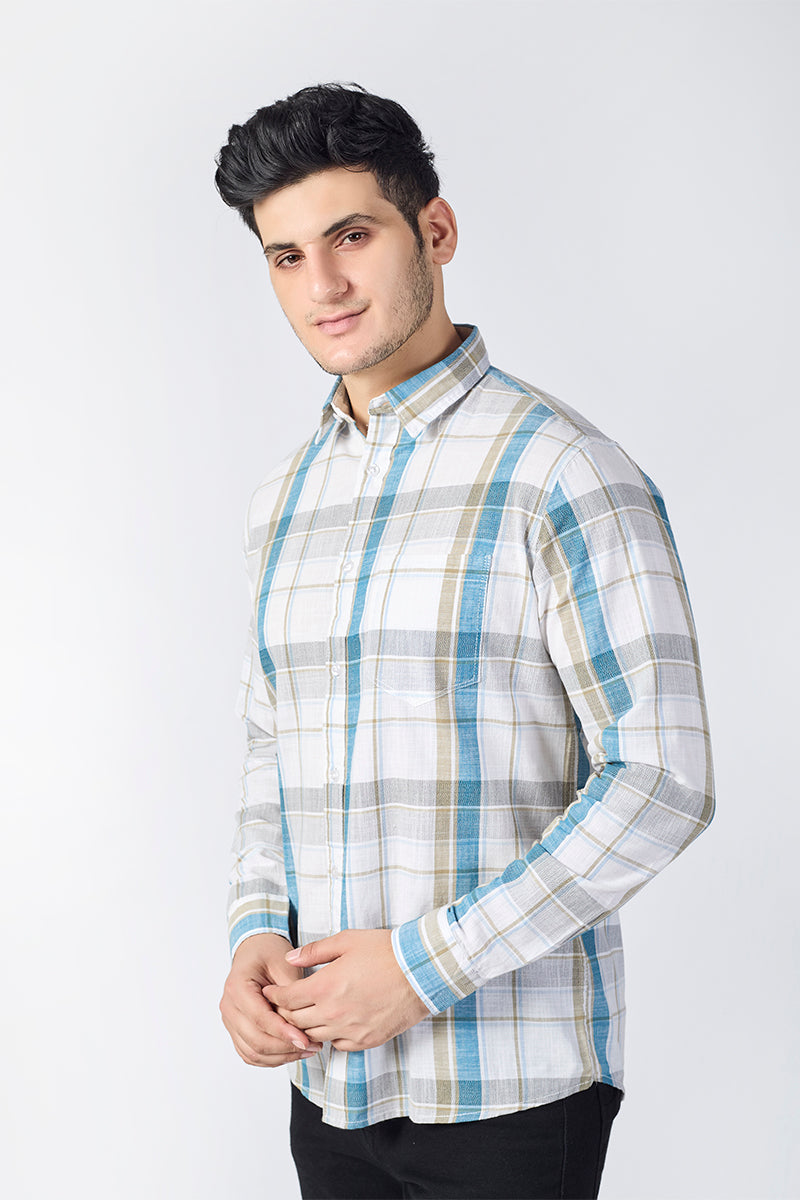 Ivory White Dobby Checked Shirt