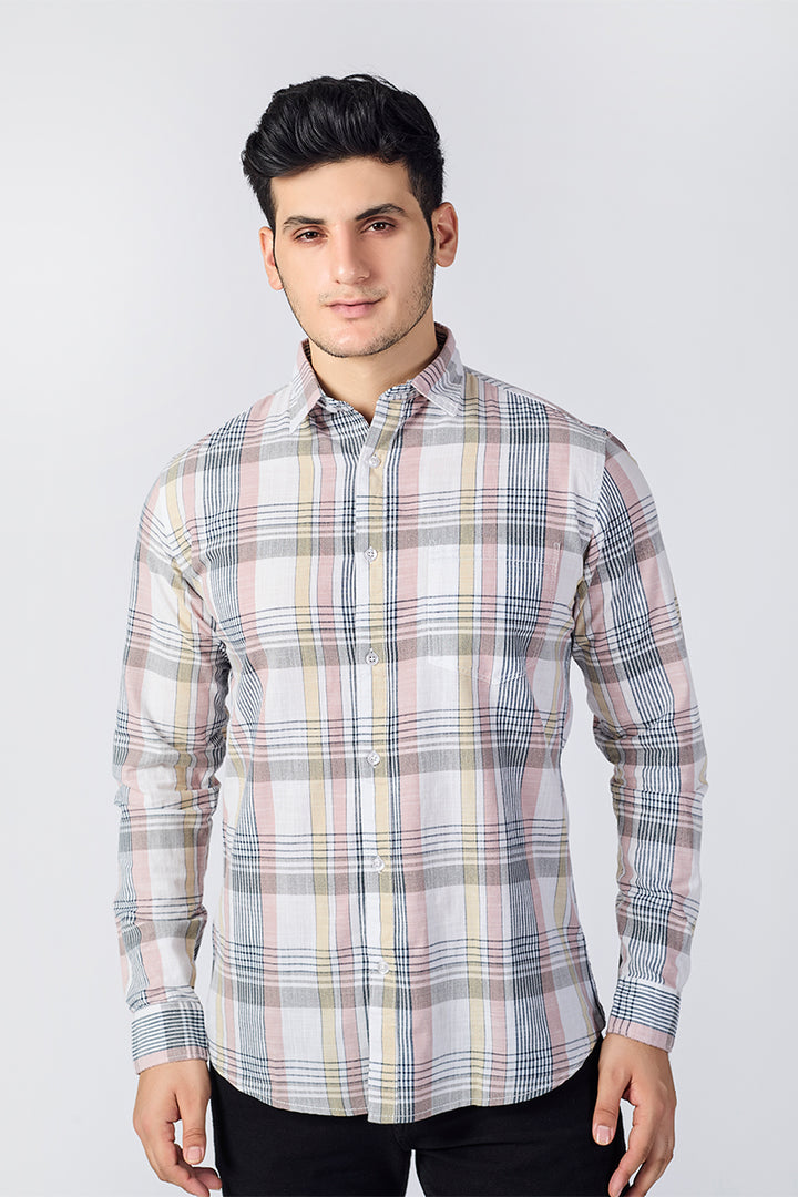 Off White Dobby Checked Shirt
