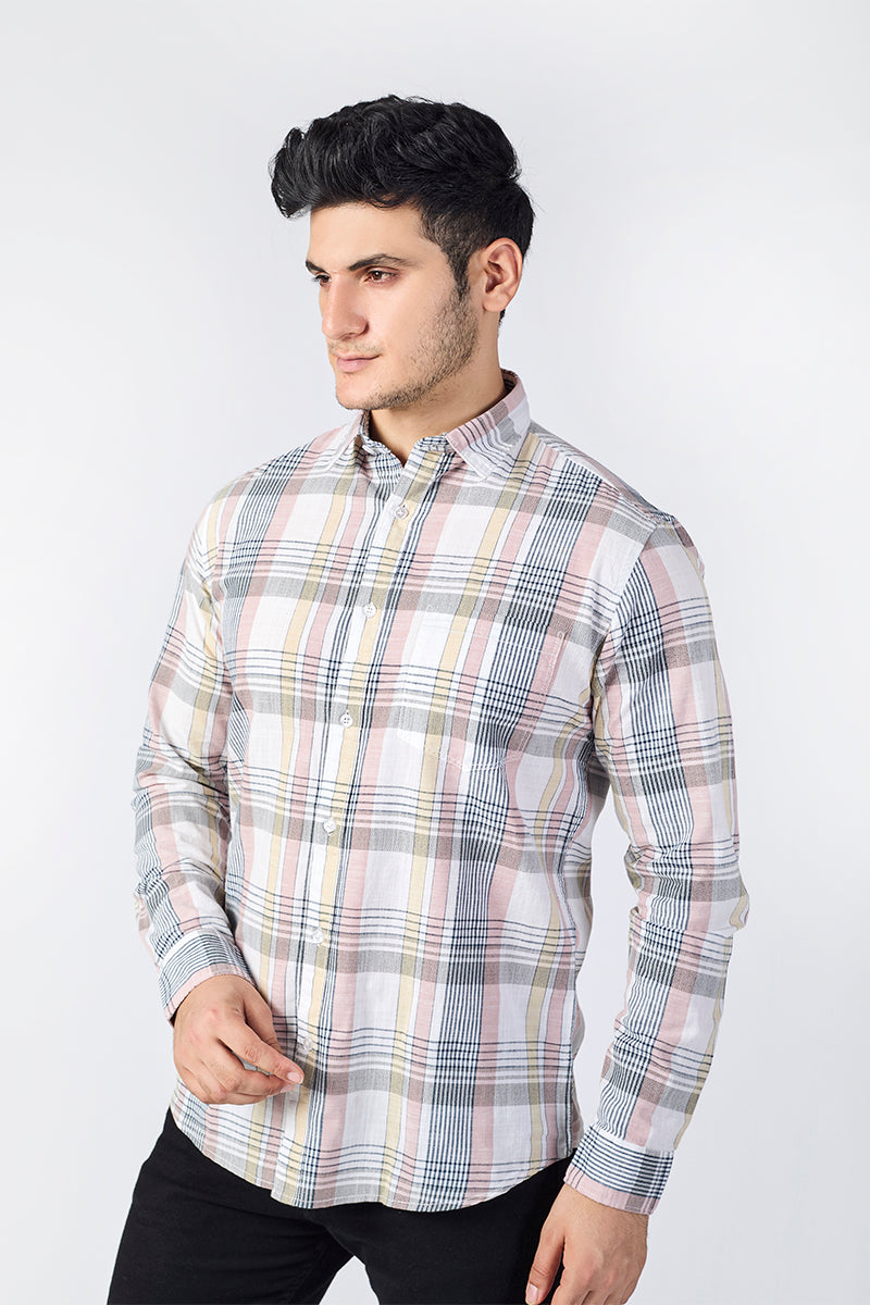 Off White Dobby Checked Shirt