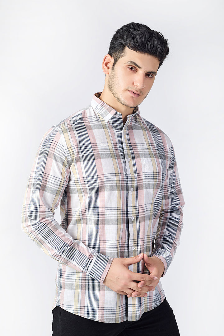 Off White Dobby Checked Shirt